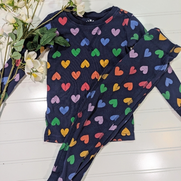 Primary Other - Primary Navy Rainbow Heart Organic Cotton Pjs.